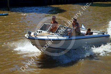 Motorboat on the Parana Delta at Tigre, Argentina.