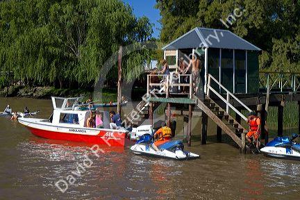 Ambulance boat on the Parana Delta at Tigre, Argentina.
