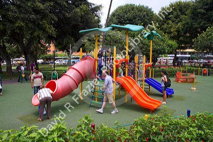Playground equipment in Central Park of the Miraflores district of Lima, Peru.