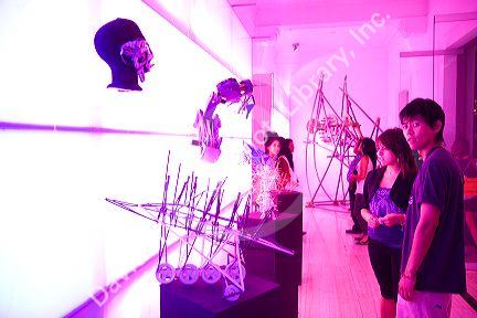 Art sculptures on display at the cultural center of the Ricardo Palma University in the Miraflores district of Lima, Peru.