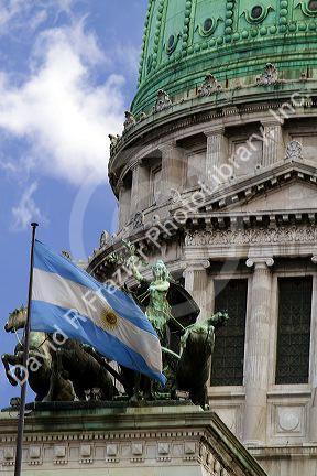 Monument to the Two Congresses in front of the Argentine National Congress building in Buenos Aires, Argentina.