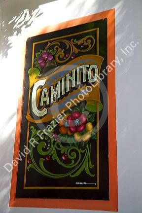 Colorful signage on a building in the La Boca barrio of Buenos Aires, Argentina.