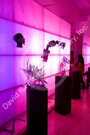 Art sculptures on display at the cultural center of the Ricardo Palma University in the Miraflores district of Lima, Peru.