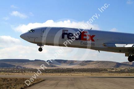 FedEx Boeing 727 cargo plane landing at the Boise Airport, Idaho, USA.