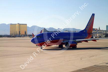 Southwest Boeing 737 at the Las Vegas airport, Nevada, USA.
