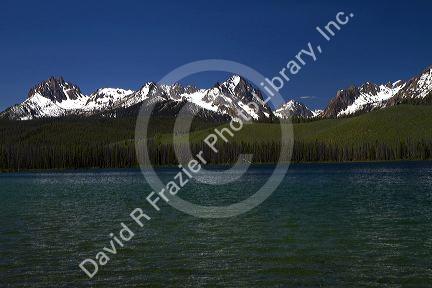 Little Redfish Lake and the Sawtooth Mountain Range located in Custer County, Idaho, USA.