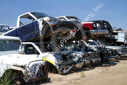 Automobile wrecking yard near Caldwell, Idaho, USA.