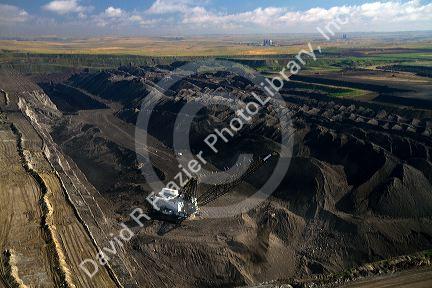 Aerial view of a dragline being used in the process of coal surface mining in Campbell County, Wyoming, USA.