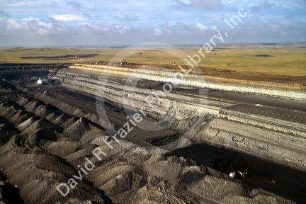 Aerial view of a dragline being used in the process of coal surface mining in Campbell County, Wyoming, USA.
