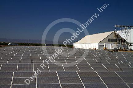 Solar panels create energy used for powering the rice dryer at California Family Foods in Arbuckle, California, USA.