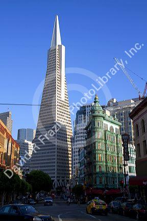 The Transamerica Pyramid skyscraper in San Francisco, California, USA.