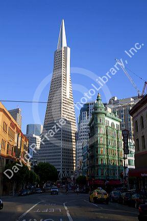 The Transamerica Pyramid skyscraper in San Francisco, California, USA.
