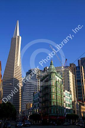 The Transamerica Pyramid skyscraper in San Francisco, California, USA.