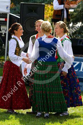Polish Highlanders folk dancers perform at the Trailing of the Sheep Festival in Hailey, Idaho, USA.
