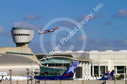 American Airlines Boeing 767 at take off from the Miami International Airport, Florida, USA.