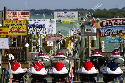 Jet ski rentals at Johns Pass Village located on the waterfront at Madeira Beach, Florida, USA.