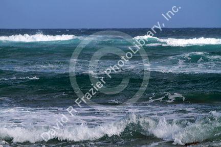 Pacific ocean waves off the island coast of Kauai, Hawaii, USA.