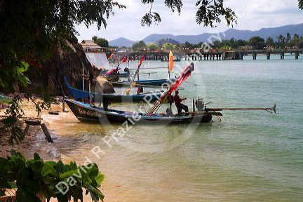 Fishing boats in the Gulf of Thailand at Chaweng beach on the island of Ko Samui, Thailand.