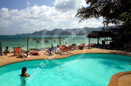 Swimming pool facing the Gulf of Thailand at Chaweng beach on the island of Ko Samui, Thailand.