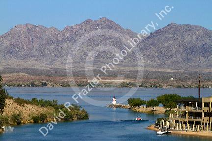 Motor boats on Lake Havasu at Lake Havasu City, Arizona, USA.