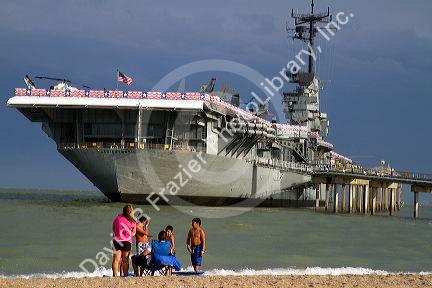 The USS Lexington, Essex-class aircraft carrier is a museum ship located in the bay at Corpus Christi, Texas, USA.
