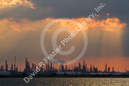 Oil refinery at sunset near Corpus Christi, Texas, USA.