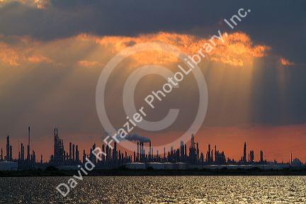 Oil refinery at sunset near Corpus Christi, Texas, USA.