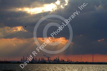 Oil refinery at sunset near Corpus Christi, Texas, USA.