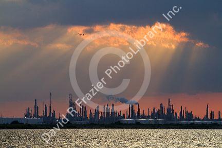 Oil refinery at sunset near Corpus Christi, Texas, USA.