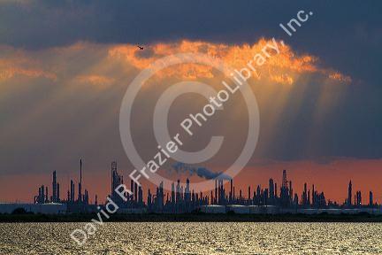 Oil refinery at sunset near Corpus Christi, Texas, USA.