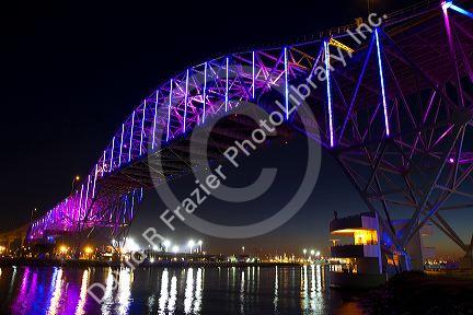 LED lights on the Corpus Christi Harbor Bridge located in Corpus Christi, Texas, USA.