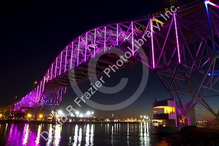 LED lights on the Corpus Christi Harbor Bridge located in Corpus Christi, Texas, USA.