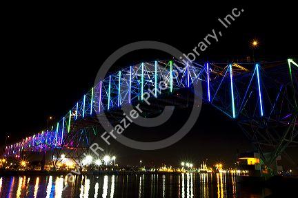 LED lights on the Corpus Christi Harbor Bridge located in Corpus Christi, Texas, USA.