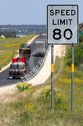Speed Limit 80 mph road sign along Interstate 10 in west Texas, USA.