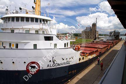 The Algomarine bulk carrier vessel at Soo Locks in Sault Ste. Marie, Michigan, USA.