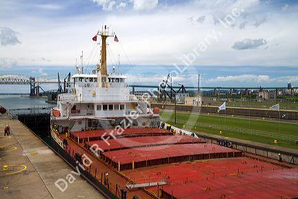 The Algomarine bulk carrier vessel at Soo Locks in Sault Ste. Marie, Michigan, USA.