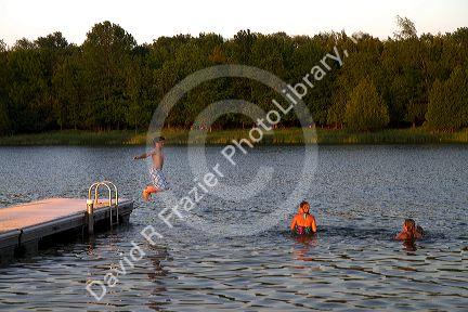 Summer swimming at the city park in Empire, Michigan, USA.