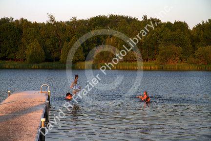 Summer swimming at the city park in Empire, Michigan, USA.
