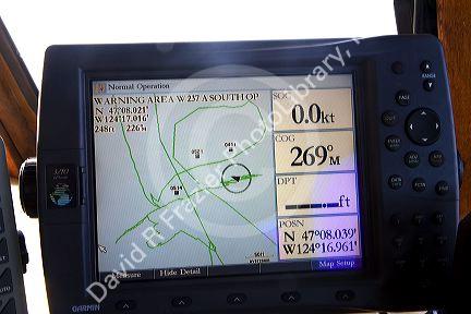 GPS receiver on a fishing boat in the Pacific Ocean off the coast of Westport, Washington, USA.