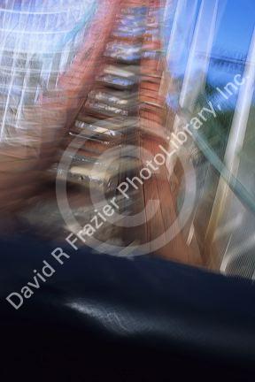 Rider's view of a roller coaster ride in San Diego, California.