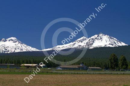 Three sisters mountains along U.S. Route 20 at Sisters, Oregon, USA.