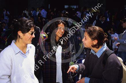 High school students talk in Bologna, Italy.