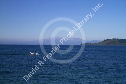 A floatplane on Lake Taupo in the Waikato Region, North Island, New Zealand.
