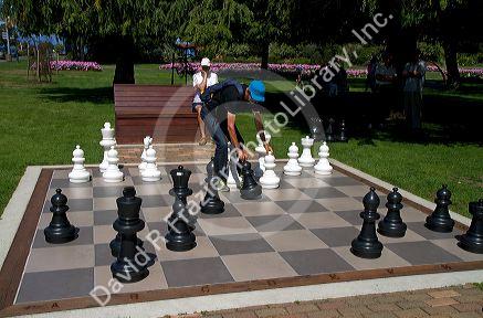 Outdoor chess game in a park at Taupo in the Waikato Region, North Island, New Zealand.