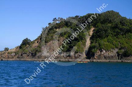 Kayaking in the Bay of Islands, North Island, New Zealand.