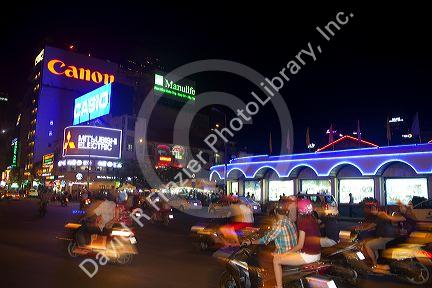 Night view of the Ben Thanh Market in Ho Chi Minh City from the Bitexco Financial Tower, Vietnam.