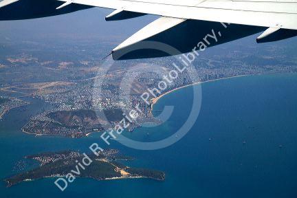 Aerial view of the South China Sea near Nha Trang, Vietnam.