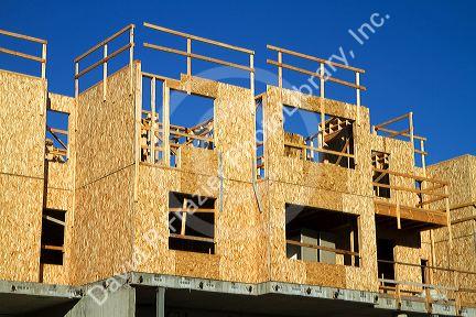Wood construction of a new apartment building in Boise, Idaho, USA.