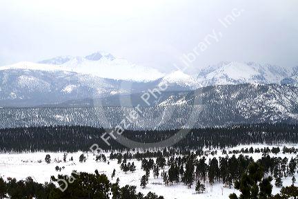 Snow storm advancing over the Rocky Mountains in Colorado, USA.