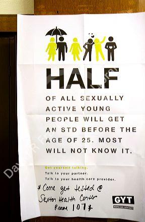 Flyer for the Get Yourself Tested Campaign for STD awareness resources posted at J.W. Sexton High School in Lansing, Michigan, USA.